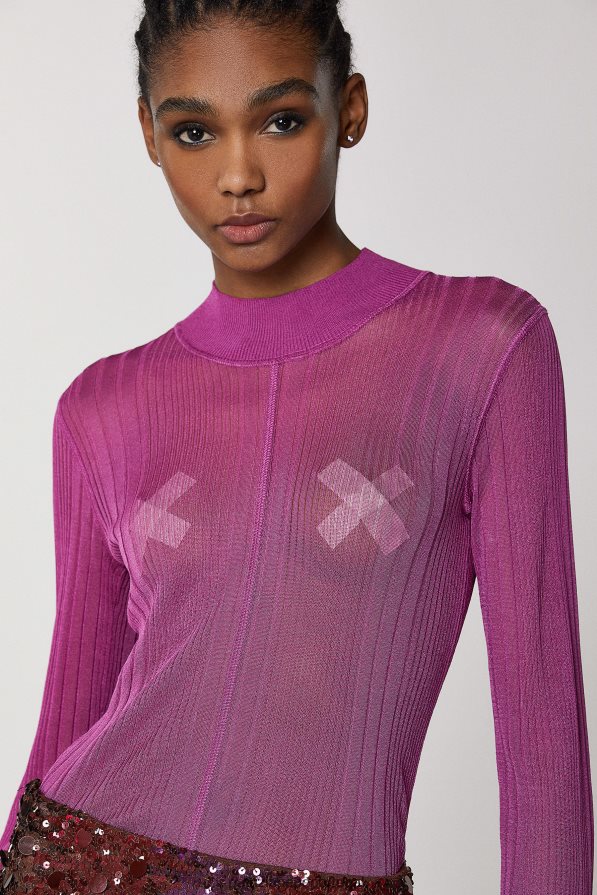 Patrizia Pepe mulheres suéter com detalhes de penas orquídea roxa vestuário TX086V525