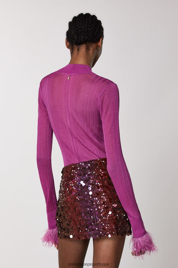 Patrizia Pepe mulheres suéter com detalhes de penas orquídea roxa vestuário TX086V525