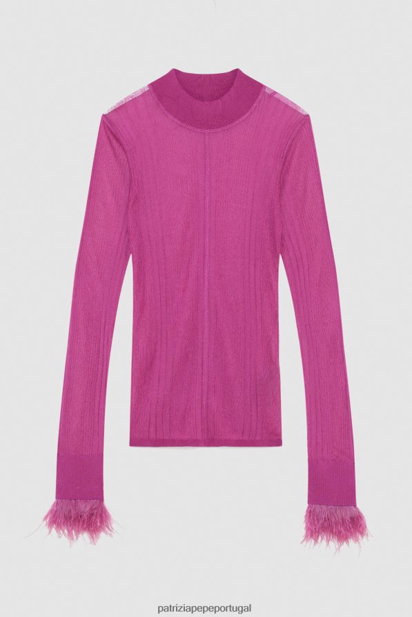 Patrizia Pepe mulheres suéter com detalhes de penas orquídea roxa vestuário TX086V525