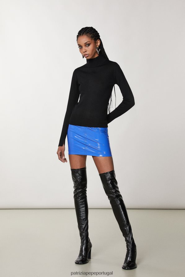 Patrizia Pepe mulheres suéter de lã com gola alta Nero vestuário TX086V170