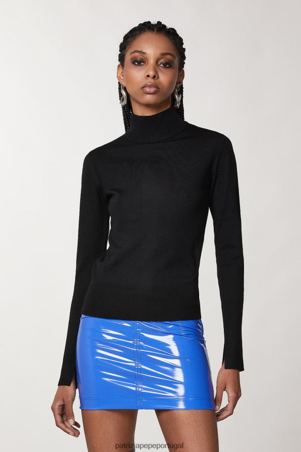 Patrizia Pepe mulheres suéter de lã com gola alta Nero vestuário TX086V170