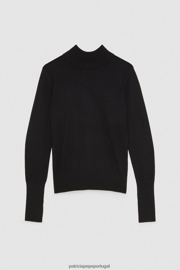 Patrizia Pepe mulheres suéter de lã com gola alta Nero vestuário TX086V170