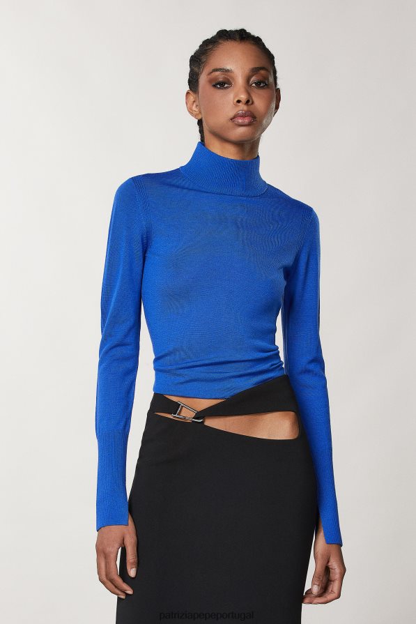 Patrizia Pepe mulheres suéter de lã com gola alta raio azul vestuário TX086V47
