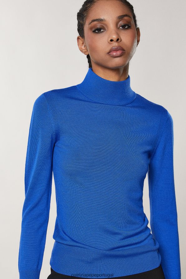 Patrizia Pepe mulheres suéter de lã com gola alta raio azul vestuário TX086V47