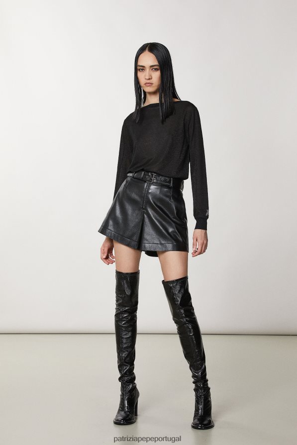 Patrizia Pepe mulheres suéter de lurex manga comprida preto lurex vestuário TX086V176