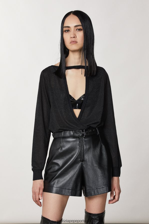 Patrizia Pepe mulheres suéter de lurex manga comprida preto lurex vestuário TX086V176