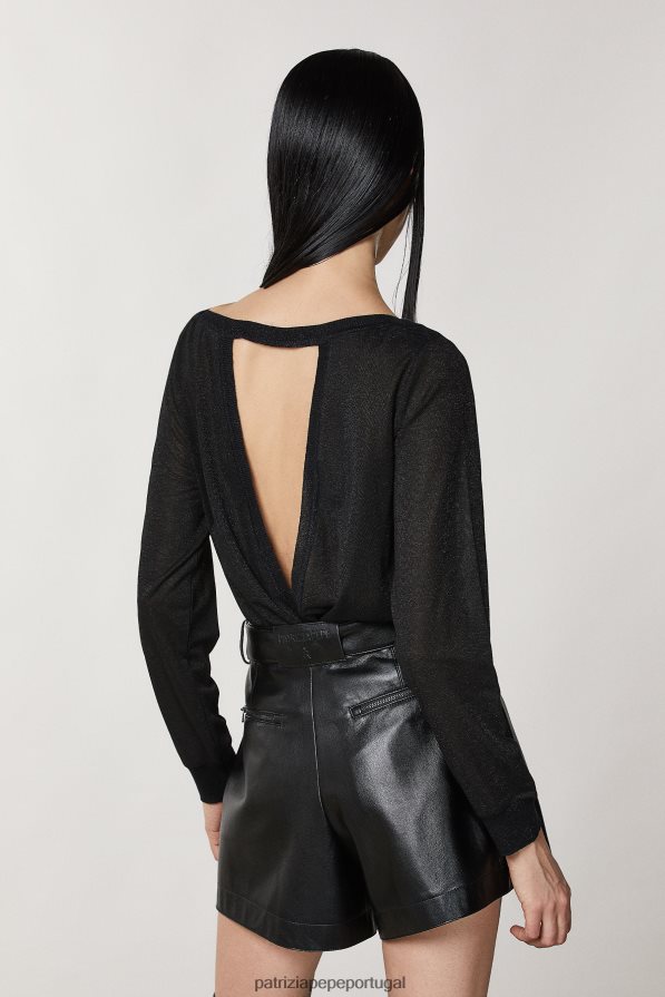 Patrizia Pepe mulheres suéter de lurex manga comprida preto lurex vestuário TX086V176