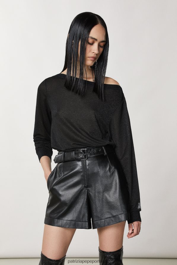 Patrizia Pepe mulheres suéter de lurex manga comprida preto lurex vestuário TX086V176