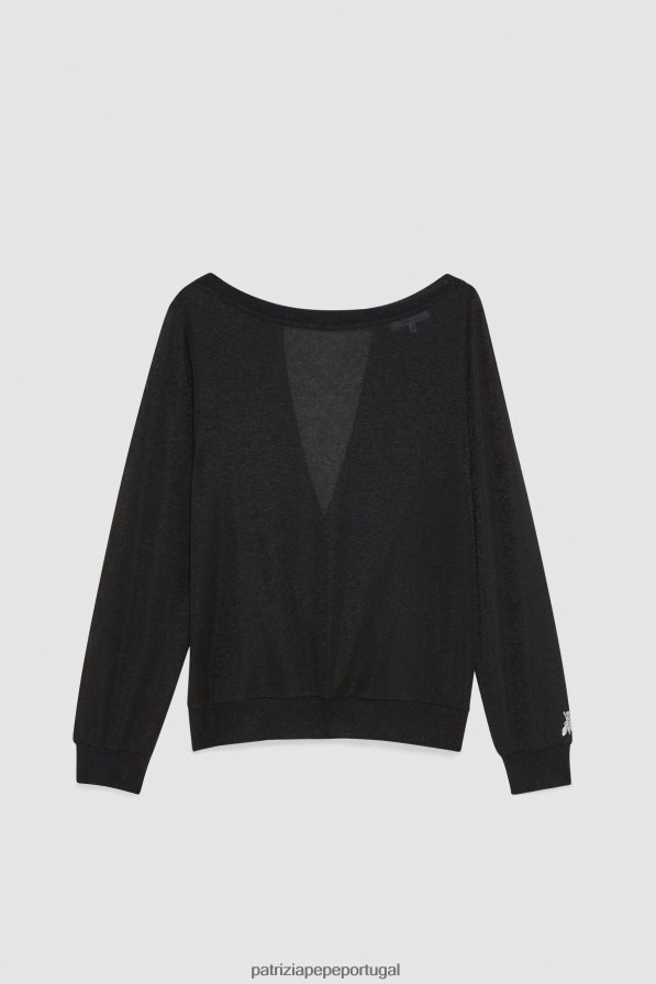 Patrizia Pepe mulheres suéter de lurex manga comprida preto lurex vestuário TX086V176