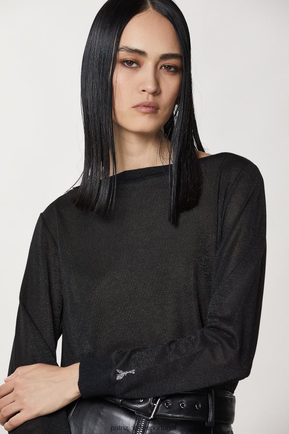 Patrizia Pepe mulheres suéter de lurex manga comprida preto lurex vestuário TX086V176