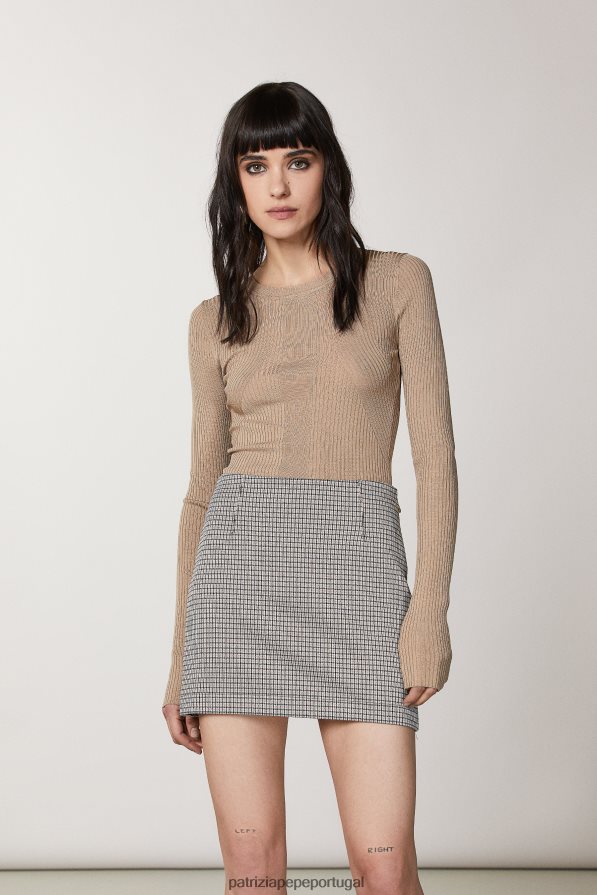 Patrizia Pepe mulheres suéter de malha canelada bege sonhador vestuário TX086V561