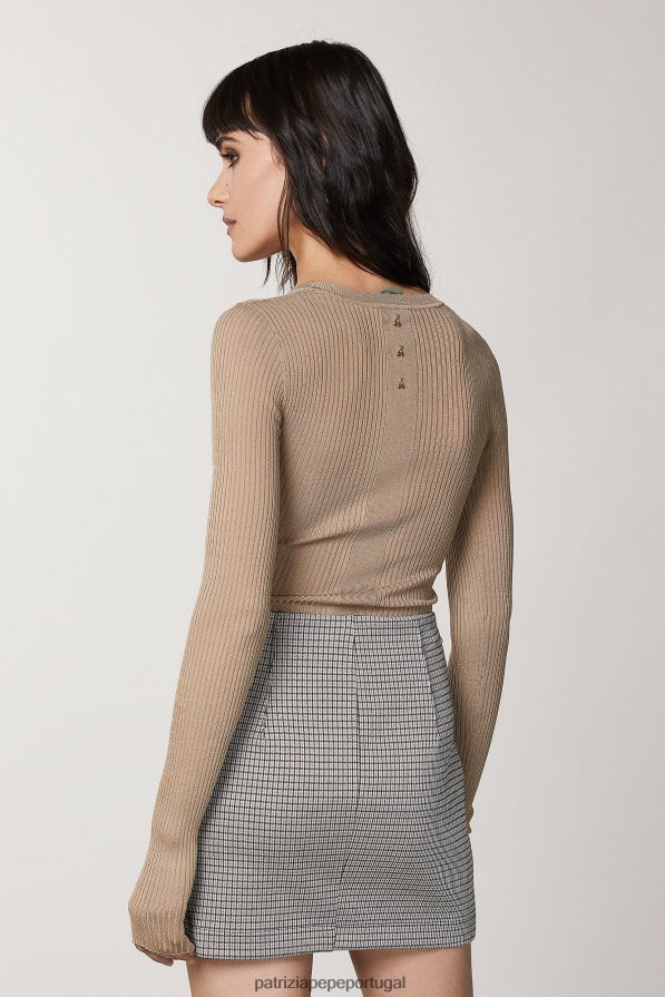 Patrizia Pepe mulheres suéter de malha canelada bege sonhador vestuário TX086V561