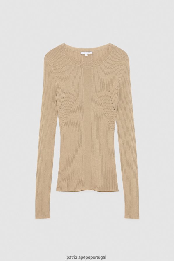 Patrizia Pepe mulheres suéter de malha canelada bege sonhador vestuário TX086V561