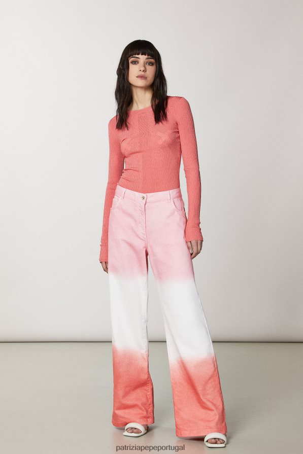 Patrizia Pepe mulheres suéter de malha canelada pêssego suculento vestuário TX086V504