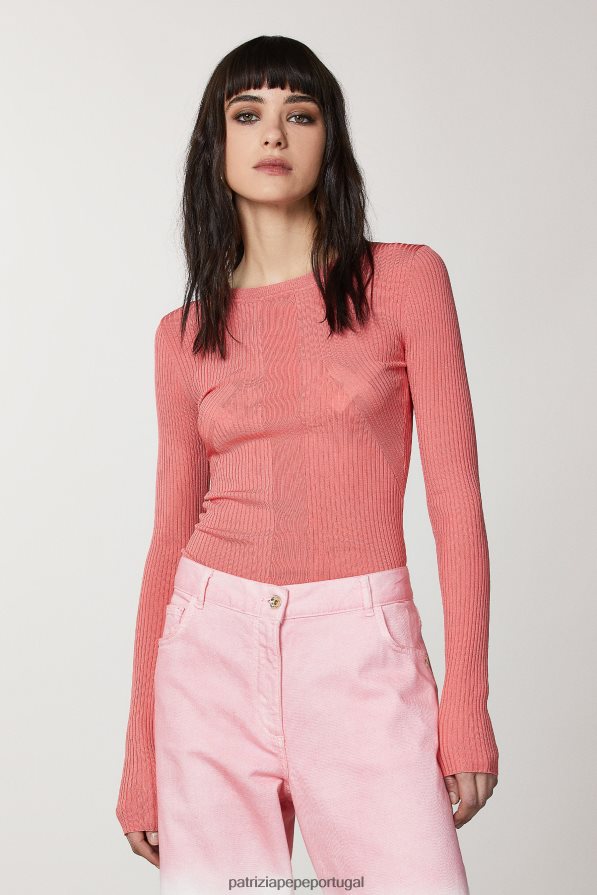 Patrizia Pepe mulheres suéter de malha canelada pêssego suculento vestuário TX086V504