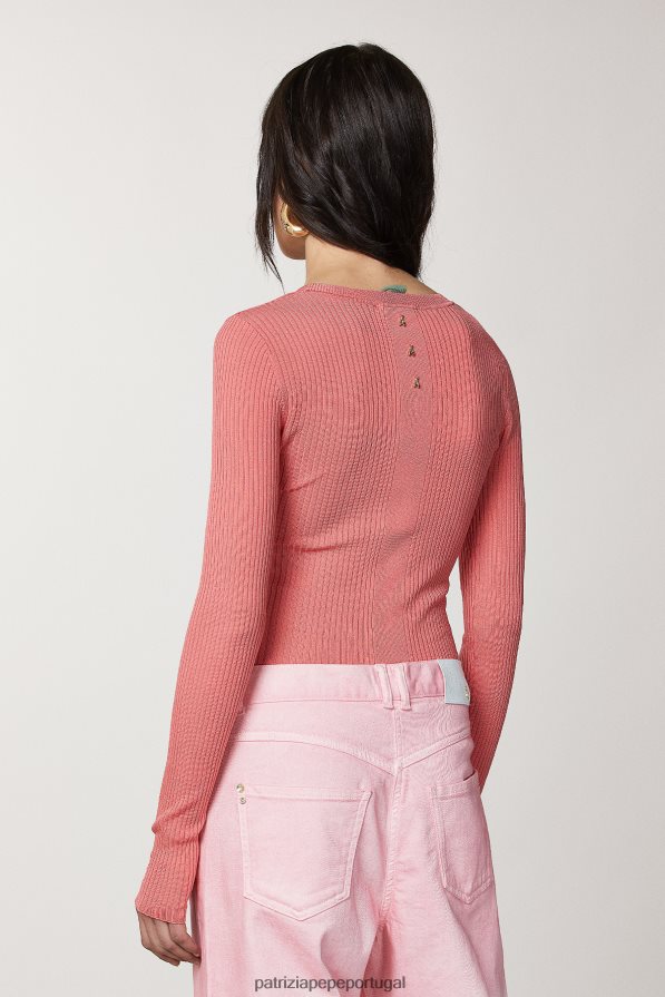Patrizia Pepe mulheres suéter de malha canelada pêssego suculento vestuário TX086V504