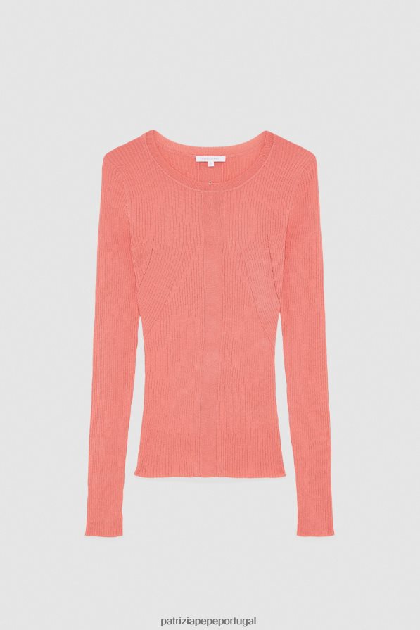 Patrizia Pepe mulheres suéter de malha canelada pêssego suculento vestuário TX086V504
