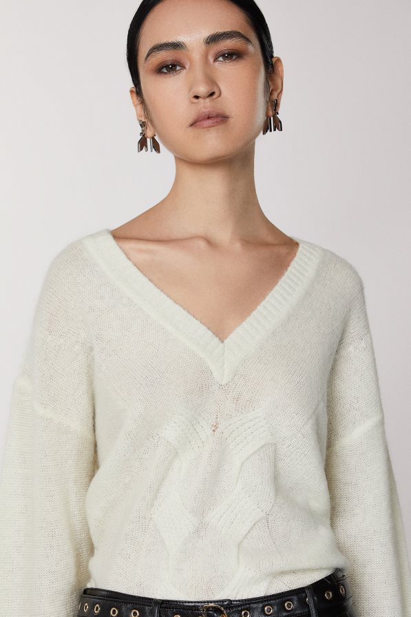 Patrizia Pepe mulheres suéter de manga comprida coco branco vestuário TX086V574