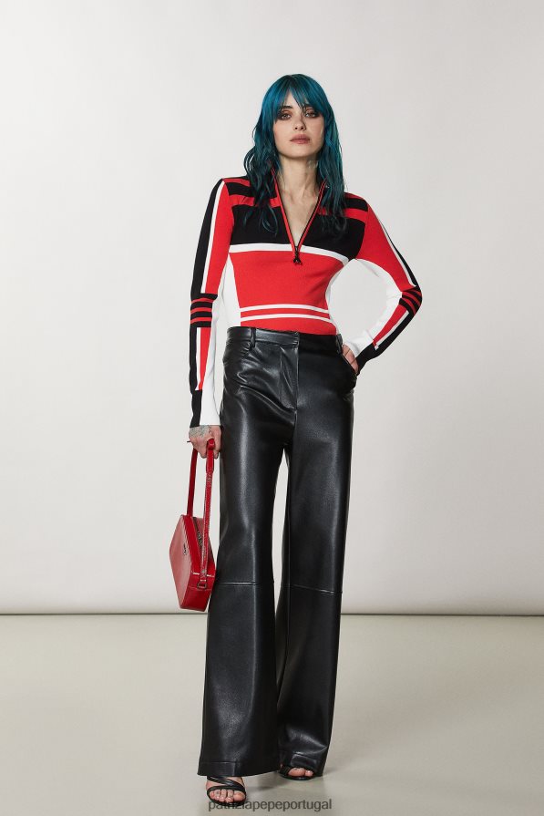 Patrizia Pepe mulheres suéter de motociclista em viscose motociclista corrida preta/vermelha. vestuário TX086V147