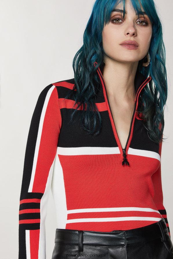 Patrizia Pepe mulheres suéter de motociclista em viscose motociclista corrida preta/vermelha. vestuário TX086V147