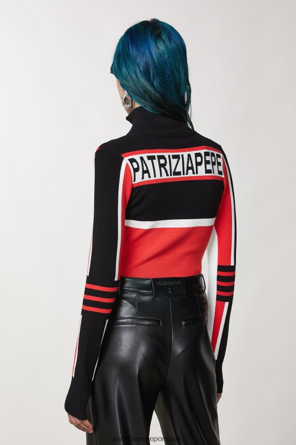 Patrizia Pepe mulheres suéter de motociclista em viscose motociclista corrida preta/vermelha. vestuário TX086V147