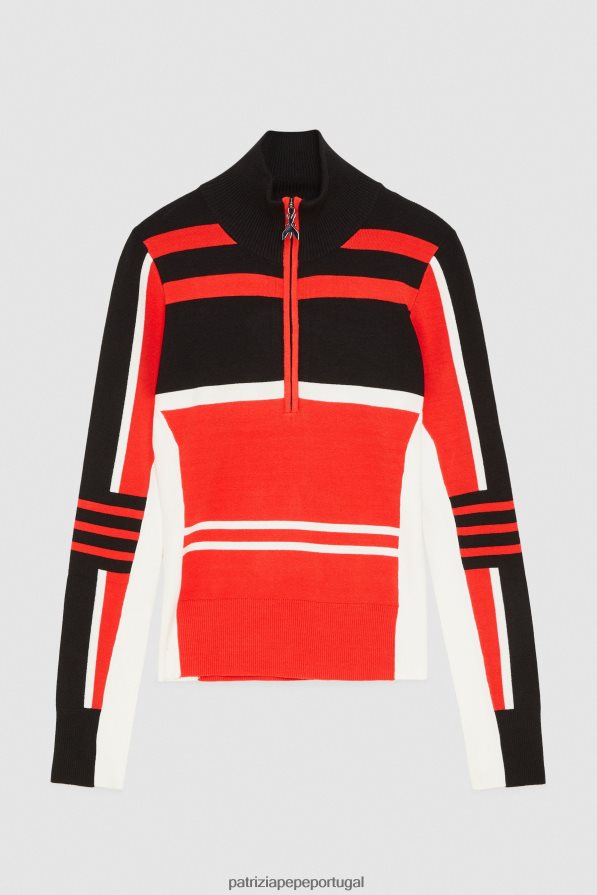 Patrizia Pepe mulheres suéter de motociclista em viscose motociclista corrida preta/vermelha. vestuário TX086V147