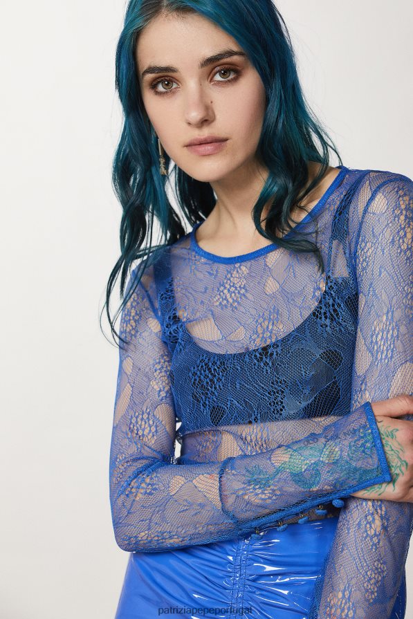 Patrizia Pepe mulheres suéter de renda raio azul vestuário TX086V5