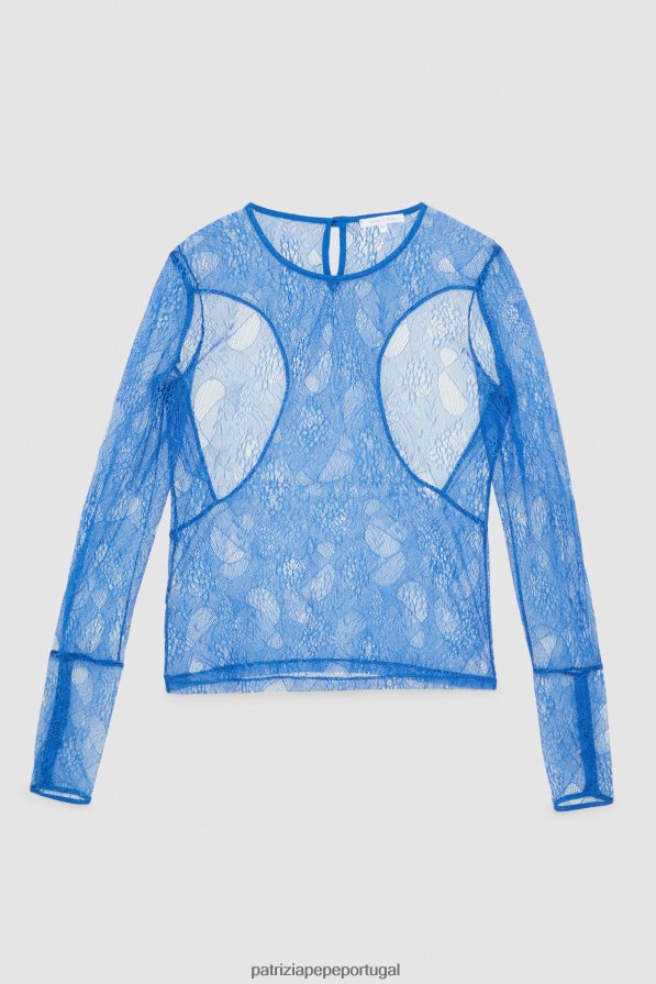 Patrizia Pepe mulheres suéter de renda raio azul vestuário TX086V5