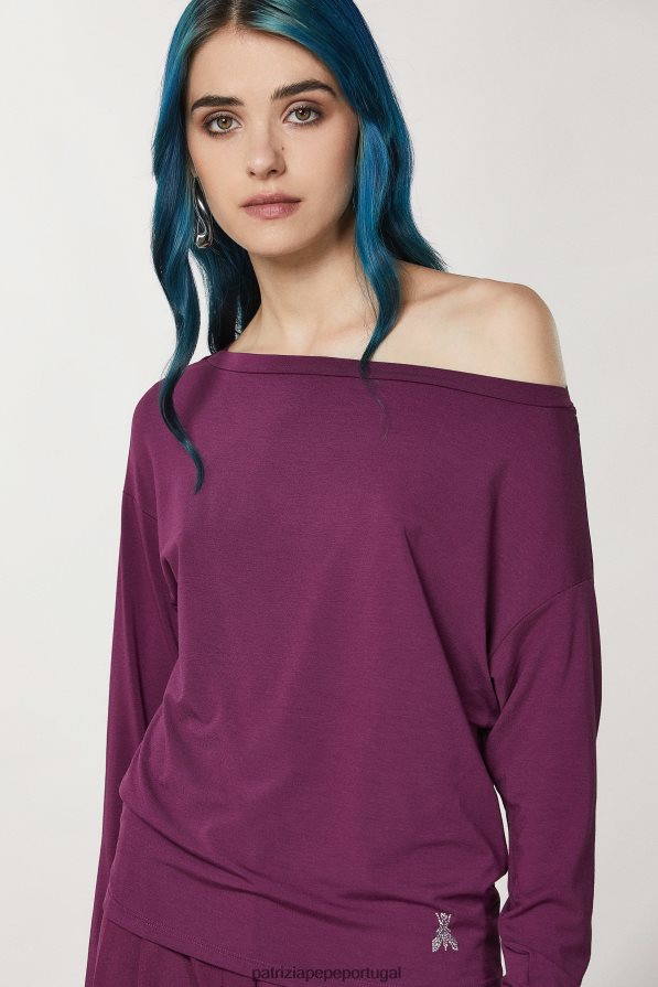 Patrizia Pepe mulheres suéter de viscose com strass roxo futurista vestuário TX086V40