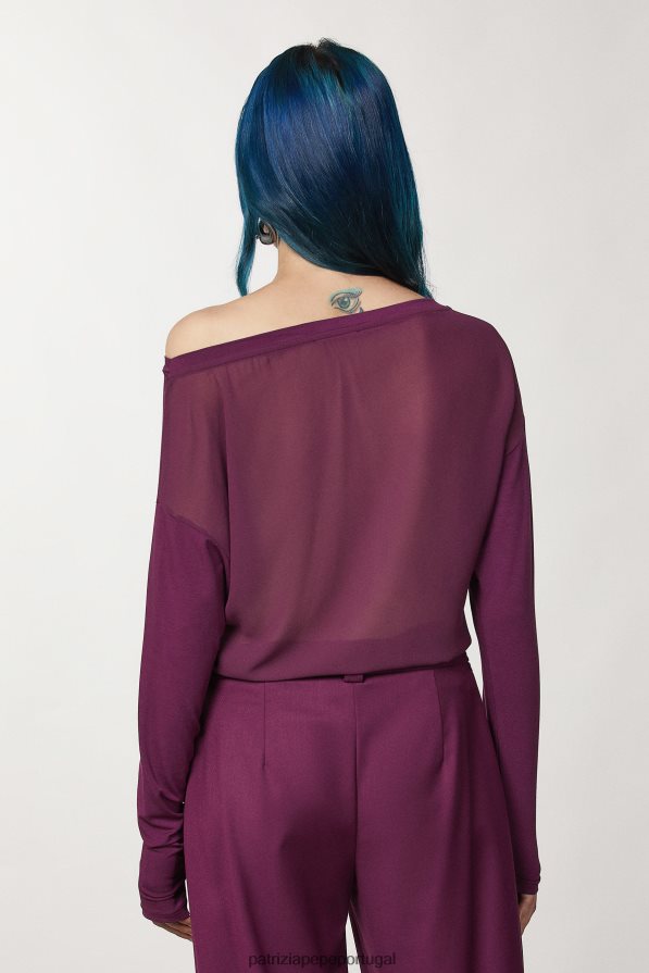 Patrizia Pepe mulheres suéter de viscose com strass roxo futurista vestuário TX086V40