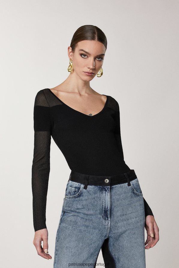 Patrizia Pepe mulheres suéter fino em malha canelada Nero vestuário TX086V619