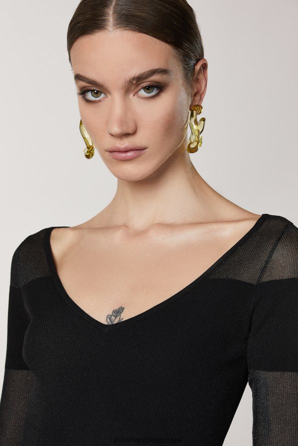 Patrizia Pepe mulheres suéter fino em malha canelada Nero vestuário TX086V619