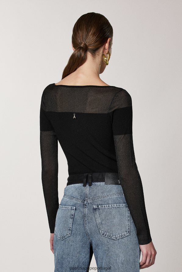 Patrizia Pepe mulheres suéter fino em malha canelada Nero vestuário TX086V619