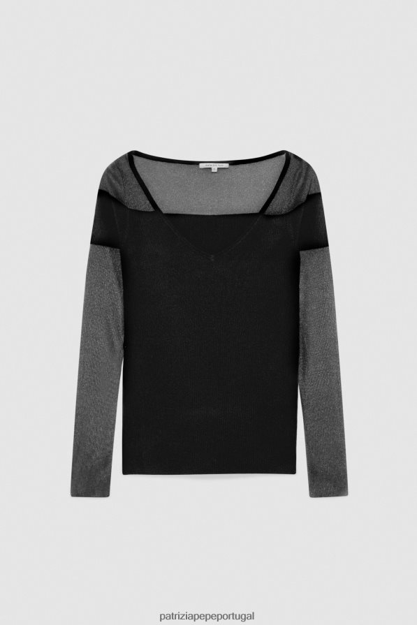 Patrizia Pepe mulheres suéter fino em malha canelada Nero vestuário TX086V619