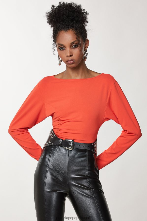 Patrizia Pepe mulheres suéter franzido com recorte laranja intenso vestuário TX086V625