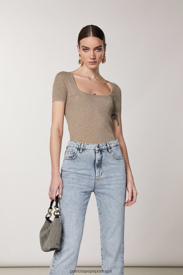 Patrizia Pepe mulheres suéter lurex essencial lurex bege vestuário TX086V421