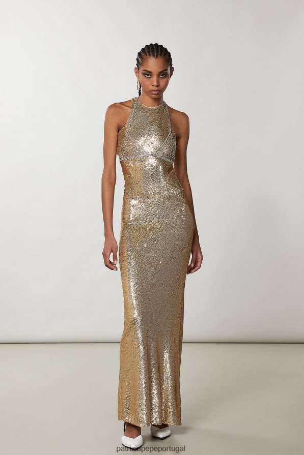 Patrizia Pepe mulheres saia longa de lantejoulas ouro fosco e brilhante vestuário TX086V365