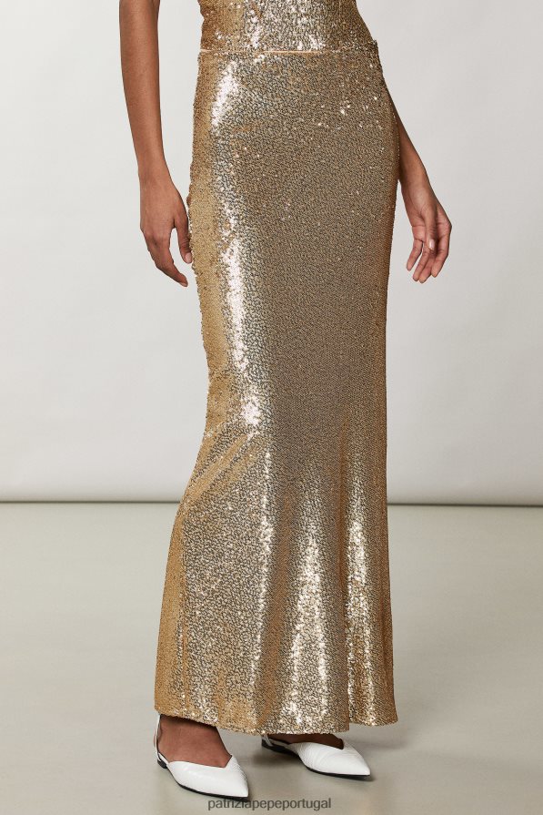 Patrizia Pepe mulheres saia longa de lantejoulas ouro fosco e brilhante vestuário TX086V365