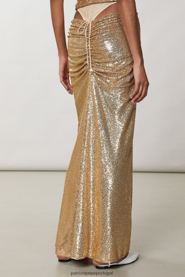 Patrizia Pepe mulheres saia longa de lantejoulas ouro fosco e brilhante vestuário TX086V365