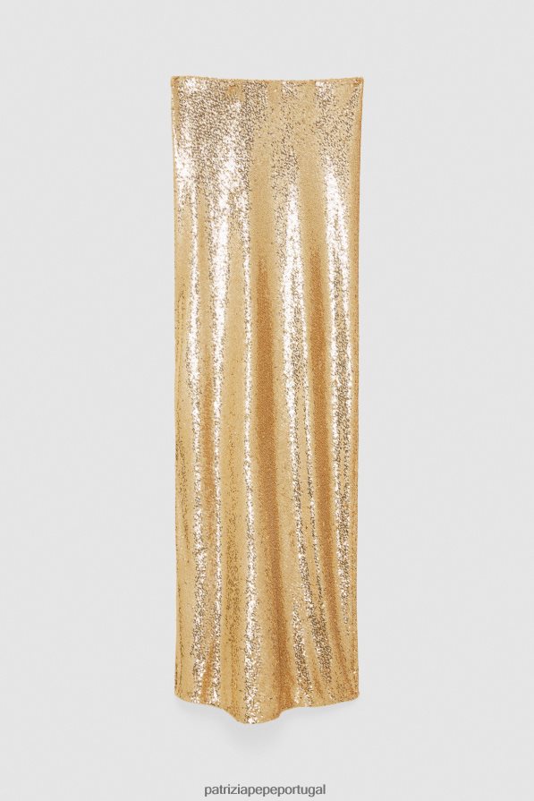 Patrizia Pepe mulheres saia longa de lantejoulas ouro fosco e brilhante vestuário TX086V365