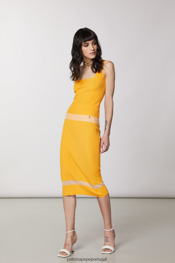 Patrizia Pepe mulheres saia com detalhes transparentes laranja suculenta vestuário TX086V400