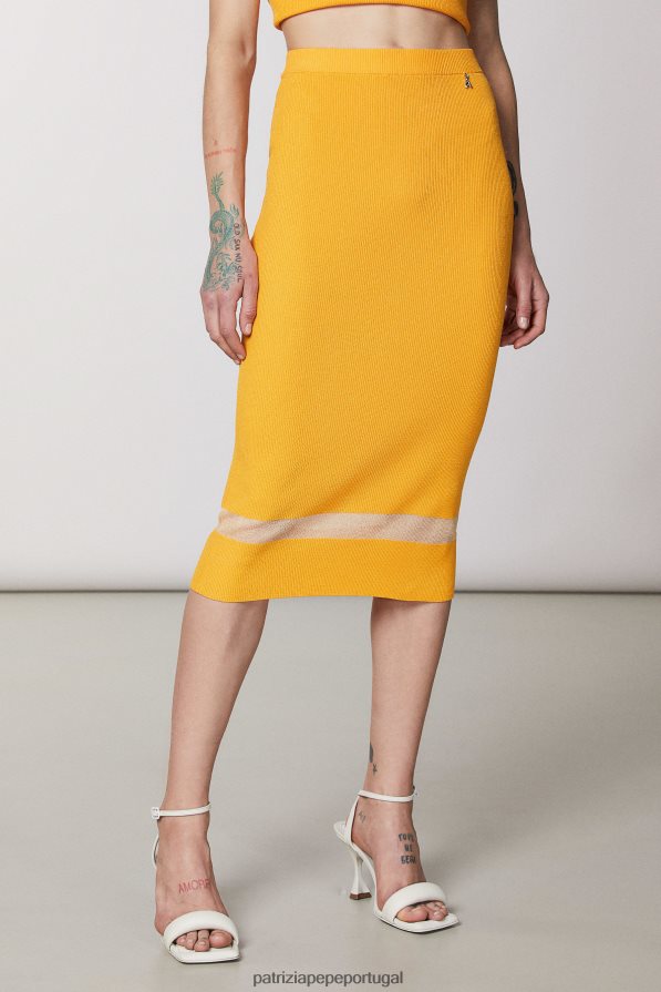 Patrizia Pepe mulheres saia com detalhes transparentes laranja suculenta vestuário TX086V400