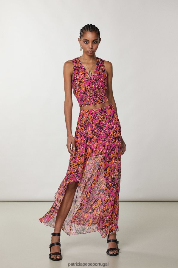 Patrizia Pepe mulheres saia estampada assimétrica laranja suculenta abstrata vestuário TX086V601