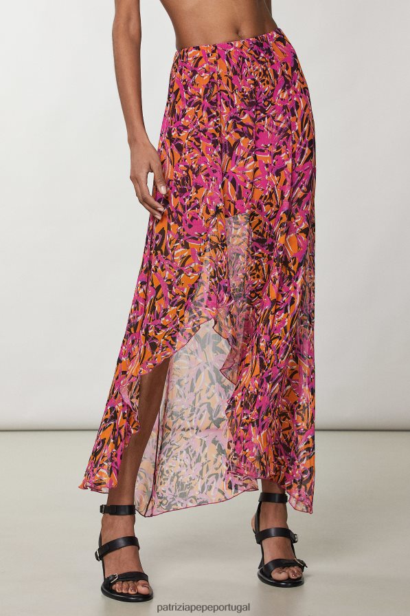 Patrizia Pepe mulheres saia estampada assimétrica laranja suculenta abstrata vestuário TX086V601