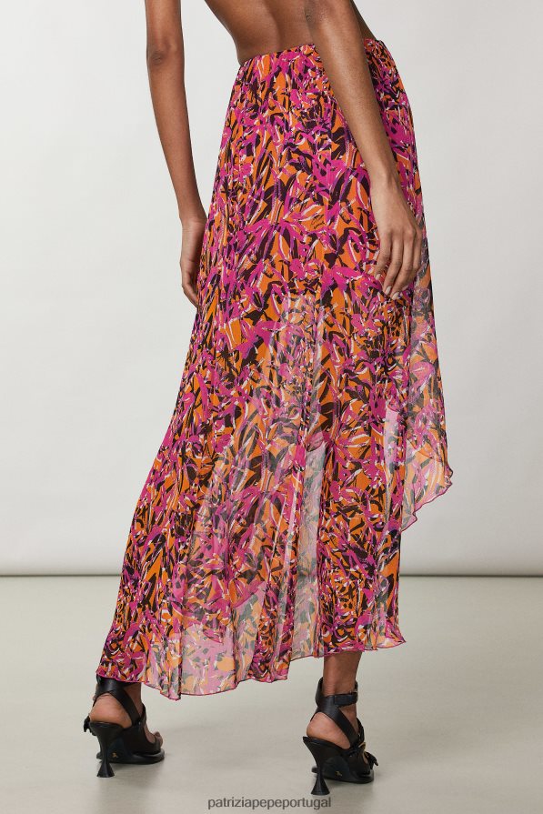 Patrizia Pepe mulheres saia estampada assimétrica laranja suculenta abstrata vestuário TX086V601