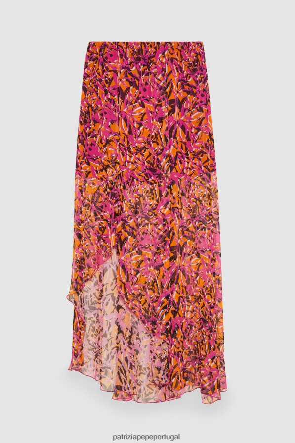 Patrizia Pepe mulheres saia estampada assimétrica laranja suculenta abstrata vestuário TX086V601