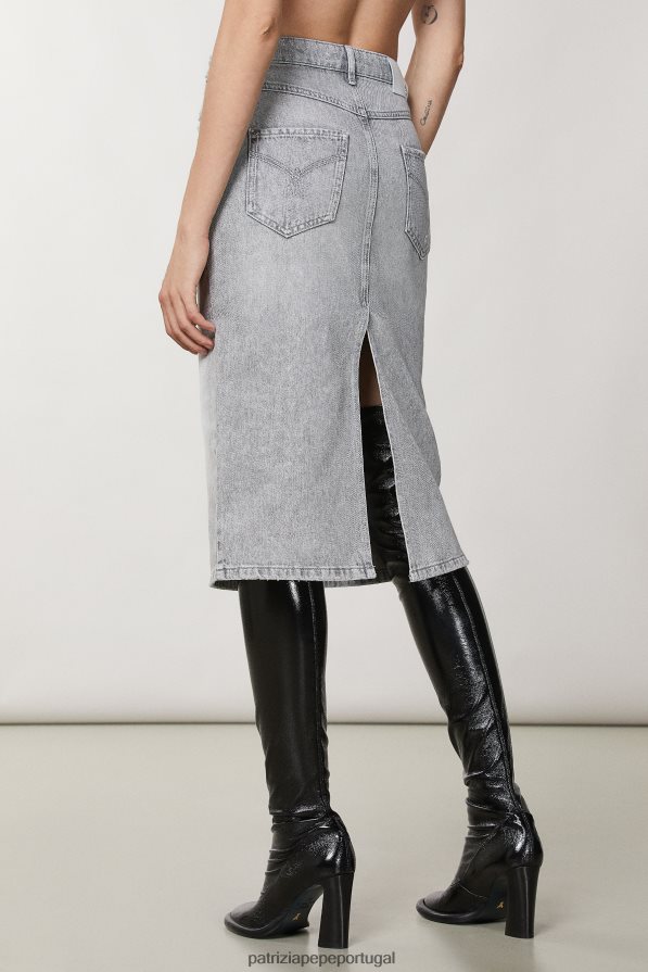 Patrizia Pepe mulheres saia lápis jeans lavagem cinza mineral vestuário TX086V129