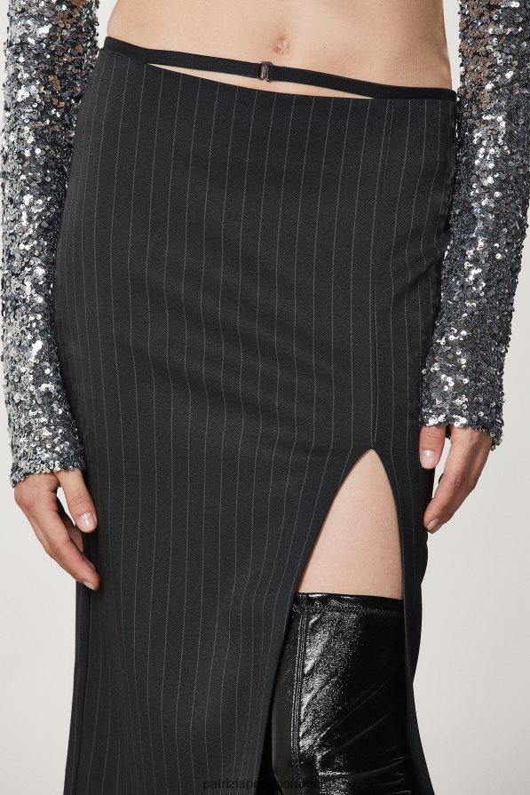 Patrizia Pepe mulheres saia midi de flanela riscas pretas vestuário TX086V165