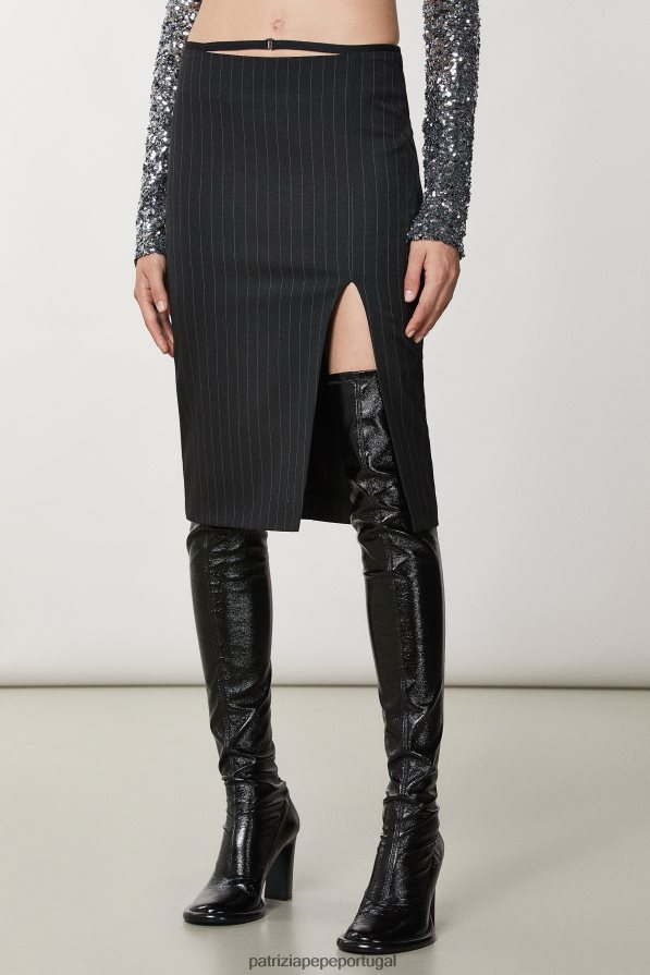 Patrizia Pepe mulheres saia midi de flanela riscas pretas vestuário TX086V165