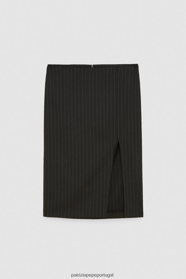 Patrizia Pepe mulheres saia midi de flanela riscas pretas vestuário TX086V165